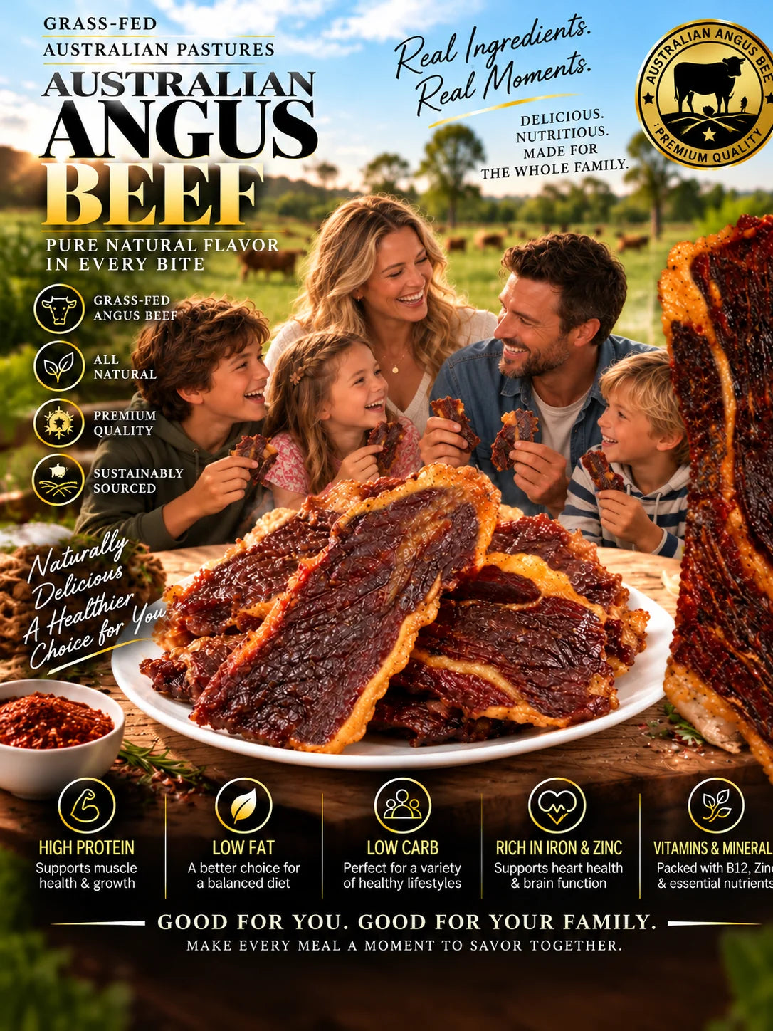 100% Australian Grass-Fed Angus Beef Brisket Snack | Thick-Cut, Juicy & Tender | Rich Beef Flavor | High-Protein Snack-Liam-JR