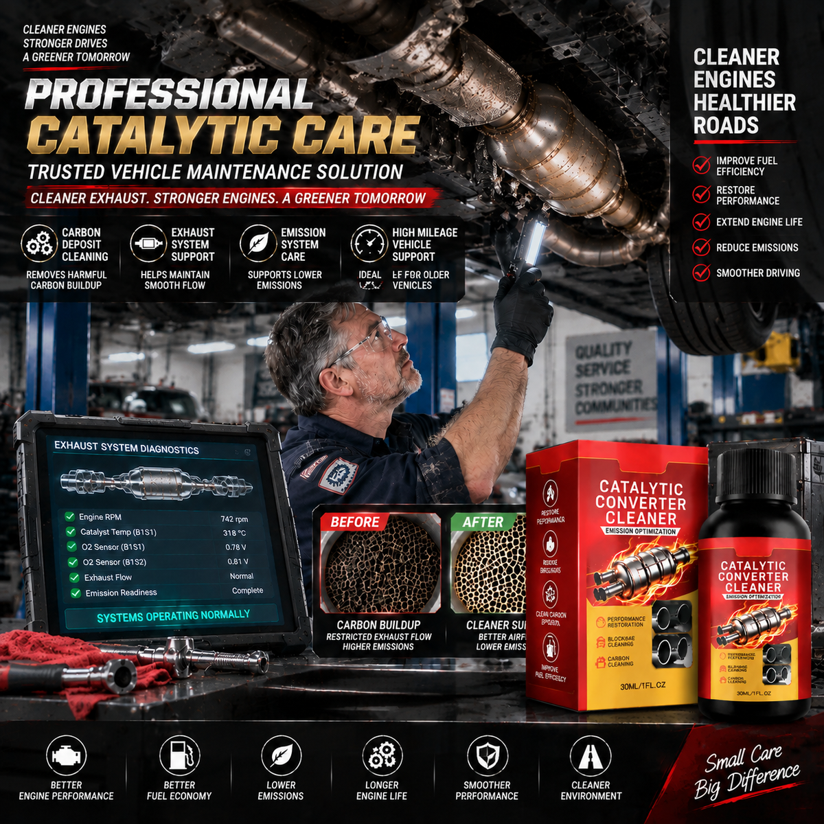 Catalytic Converter Cleaner – Carbon Deposit Cleaning, Fuel Efficiency & Engine Performance Support-JR-8JX3