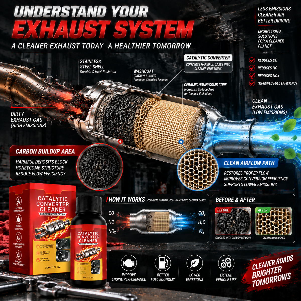 Catalytic Converter Cleaner – Carbon Deposit Cleaning, Fuel Efficiency & Engine Performance Support-JR-8JX3