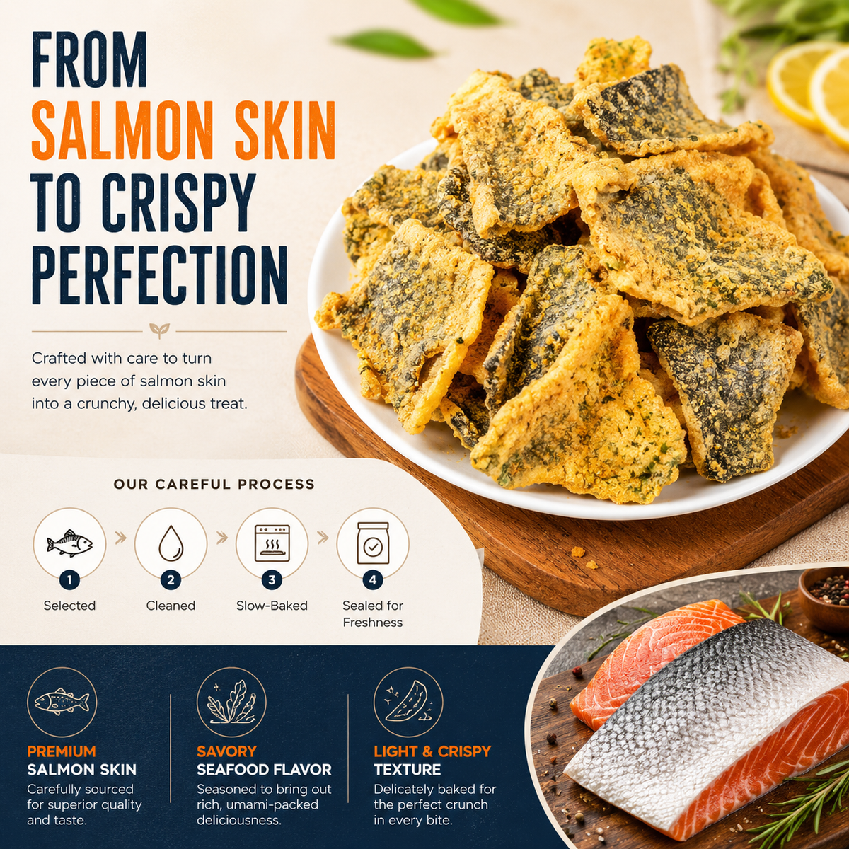 Wild Alaskan Salmon Skin Crisps - Zero Fat, Low Sodium, Omega-3 Rich Healthy Snack-JR-Finds