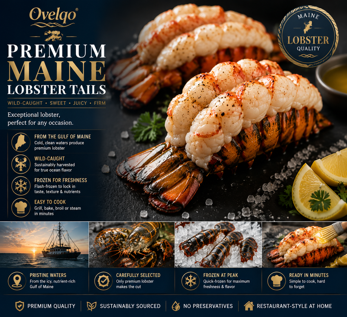🦞 Ovelqo Premium Maine Lobster Tails Wild-Caught • Sweet • Juicy • Firm-JR-TTBD