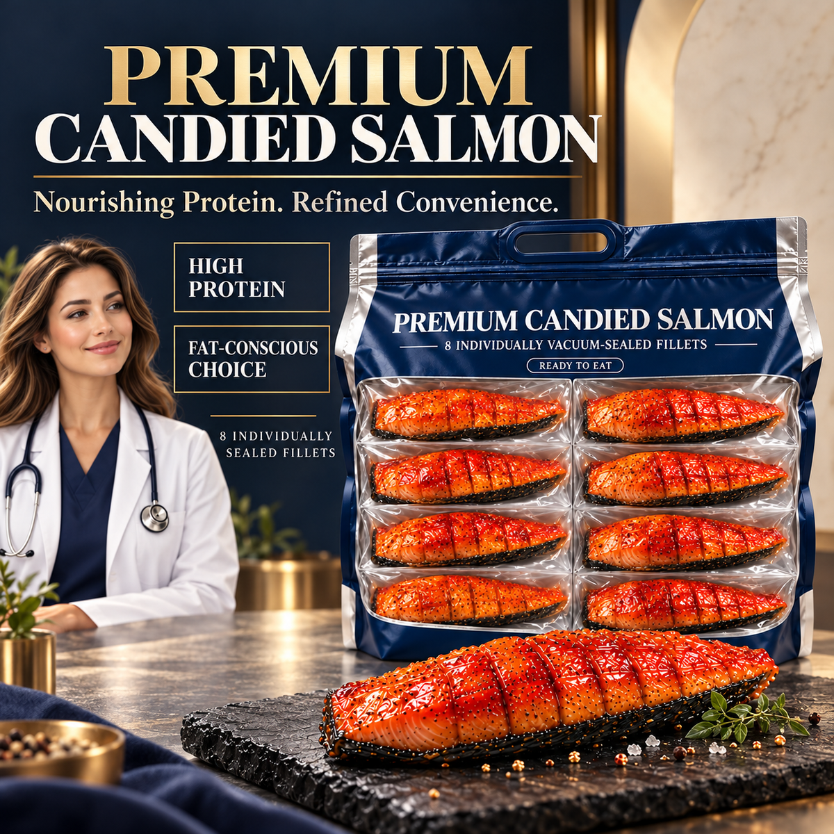 🐟Premium Amber Candied Salmon Fillets — Slow-Roasted, Sweet & Savory, Ready to Eat-JR-Johnny