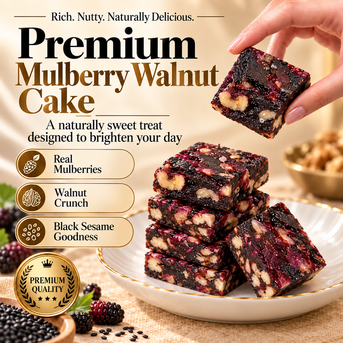 😋Premium Black Sesame Mulberry Walnut Cake-JR-KPL