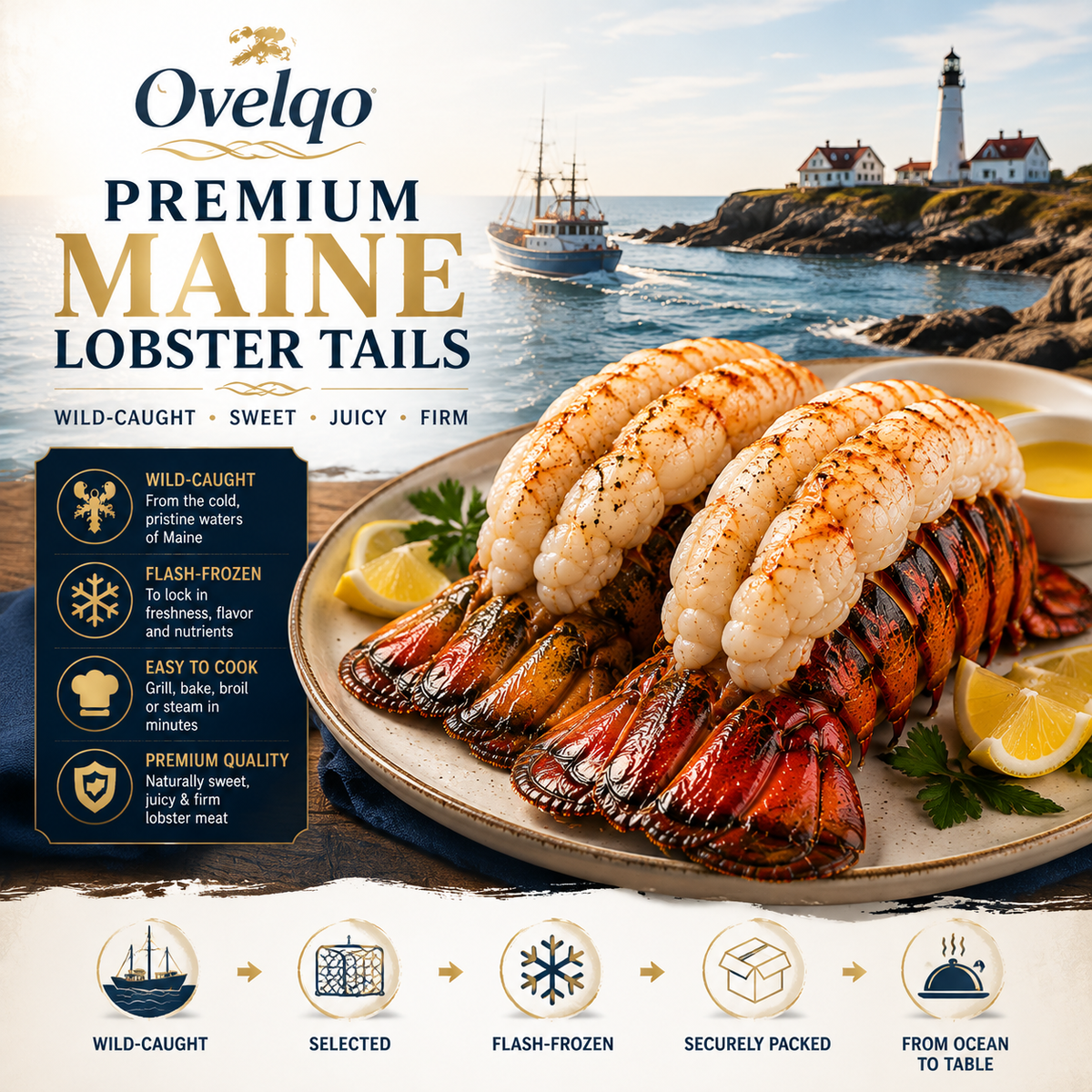 🦞 Ovelqo Premium Maine Lobster Tails Wild-Caught • Sweet • Juicy • Firm-JR-TTBD