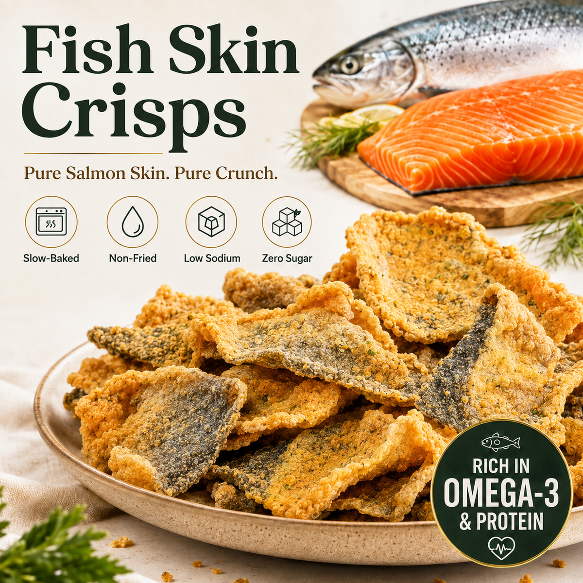 Wild Alaskan Salmon Skin Crisps - Zero Fat, Low Sodium, Omega-3 Rich Healthy Snack-JR-Finds
