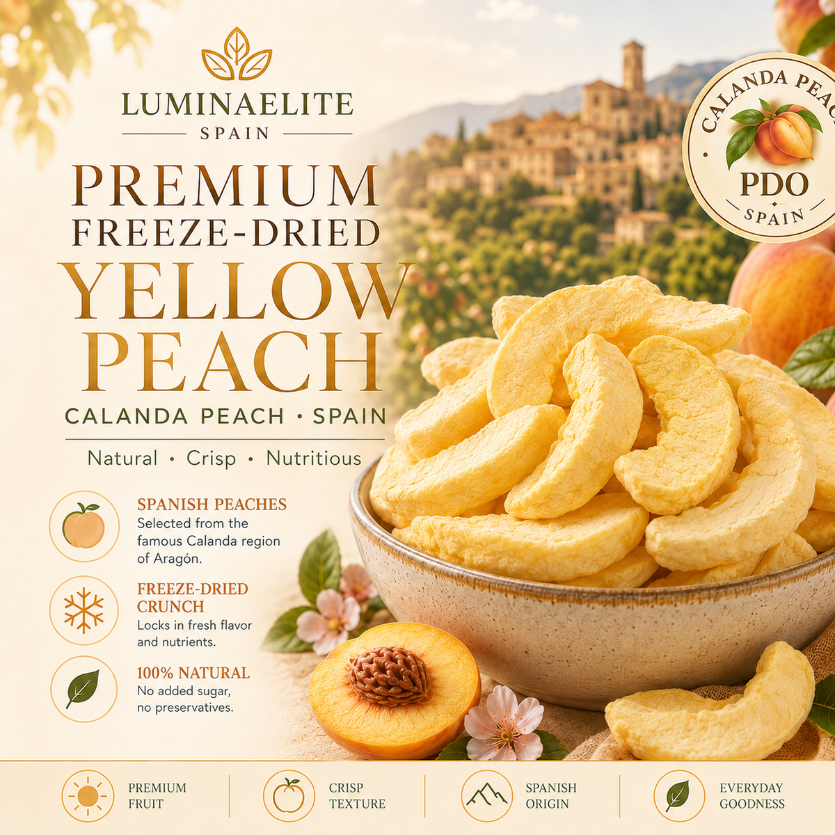 Premium Freeze-Dried Calanda Yellow Peaches — Naturally Sweet, Crispy, and Made with No Added Sugar.-JR-YH