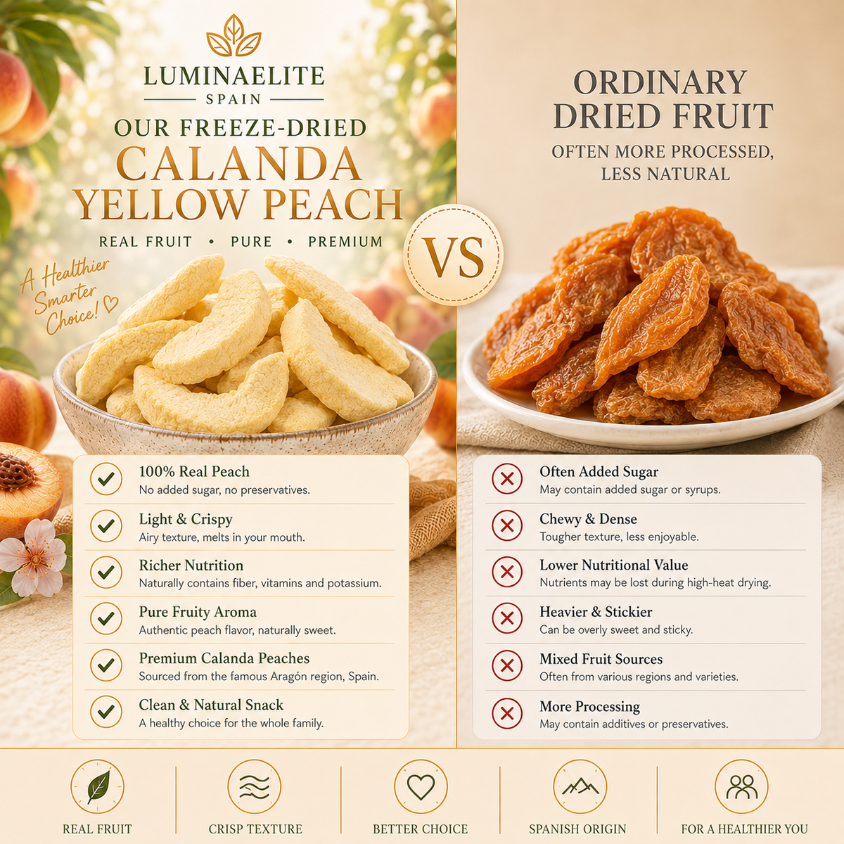 Premium Freeze-Dried Calanda Yellow Peaches — Naturally Sweet, Crispy, and Made with No Added Sugar.-JR-YH