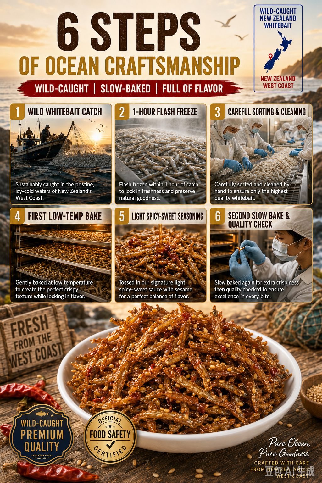 New Zealand Wild-Caught Spicy Silver Fish | Slow-Baked Crispy High-Protein Seafood Snack, No Greasy Junk-JR