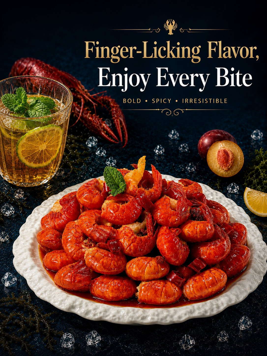 Fresh lobster tail meat with shell