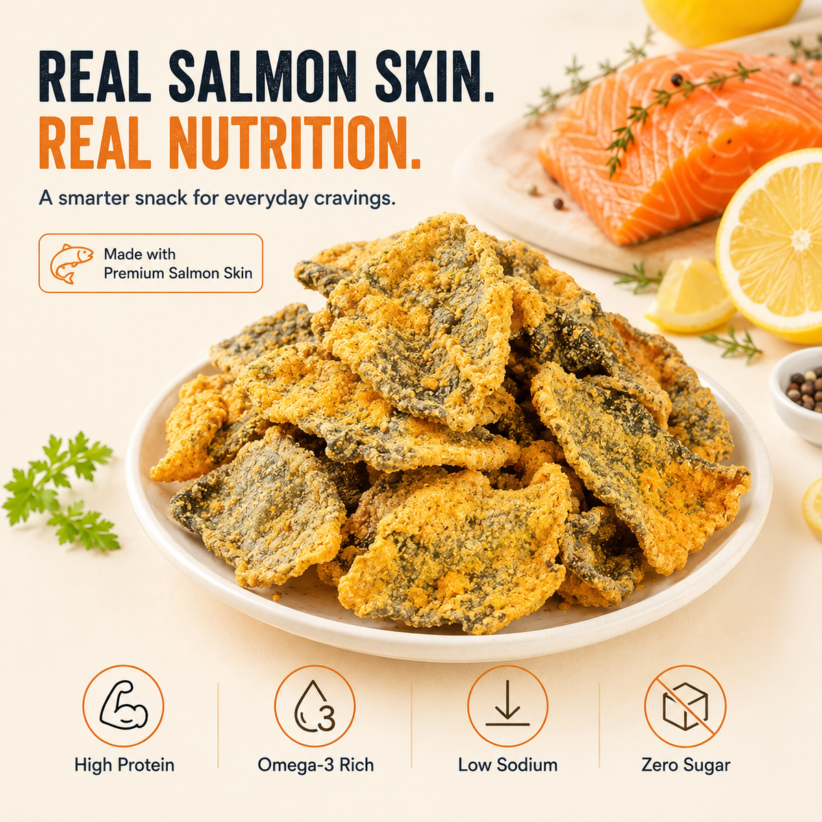 Wild Alaskan Salmon Skin Crisps - Zero Fat, Low Sodium, Omega-3 Rich Healthy Snack-JR-Finds