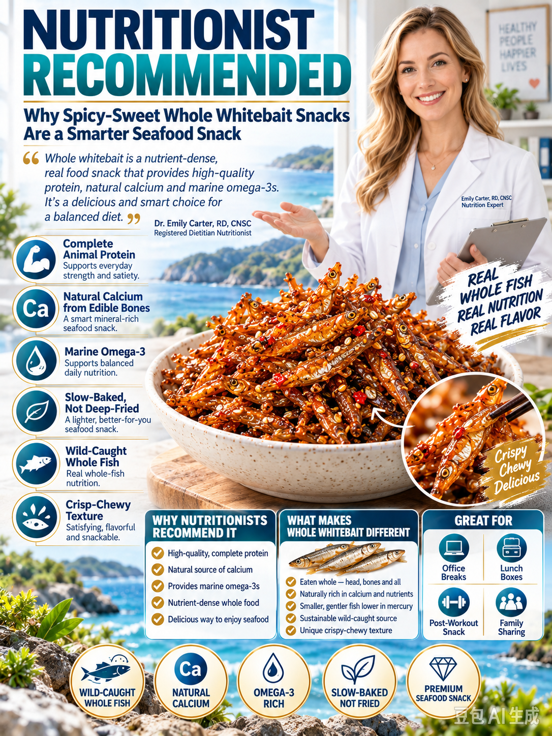 New Zealand Wild-Caught Spicy Silver Fish | Slow-Baked Crispy High-Protein Seafood Snack, No Greasy Junk-JR