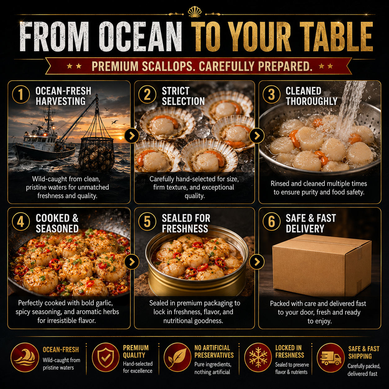 Premium Wild-Caught Scallops | Ready-to-Eat Gourmet Delicacy