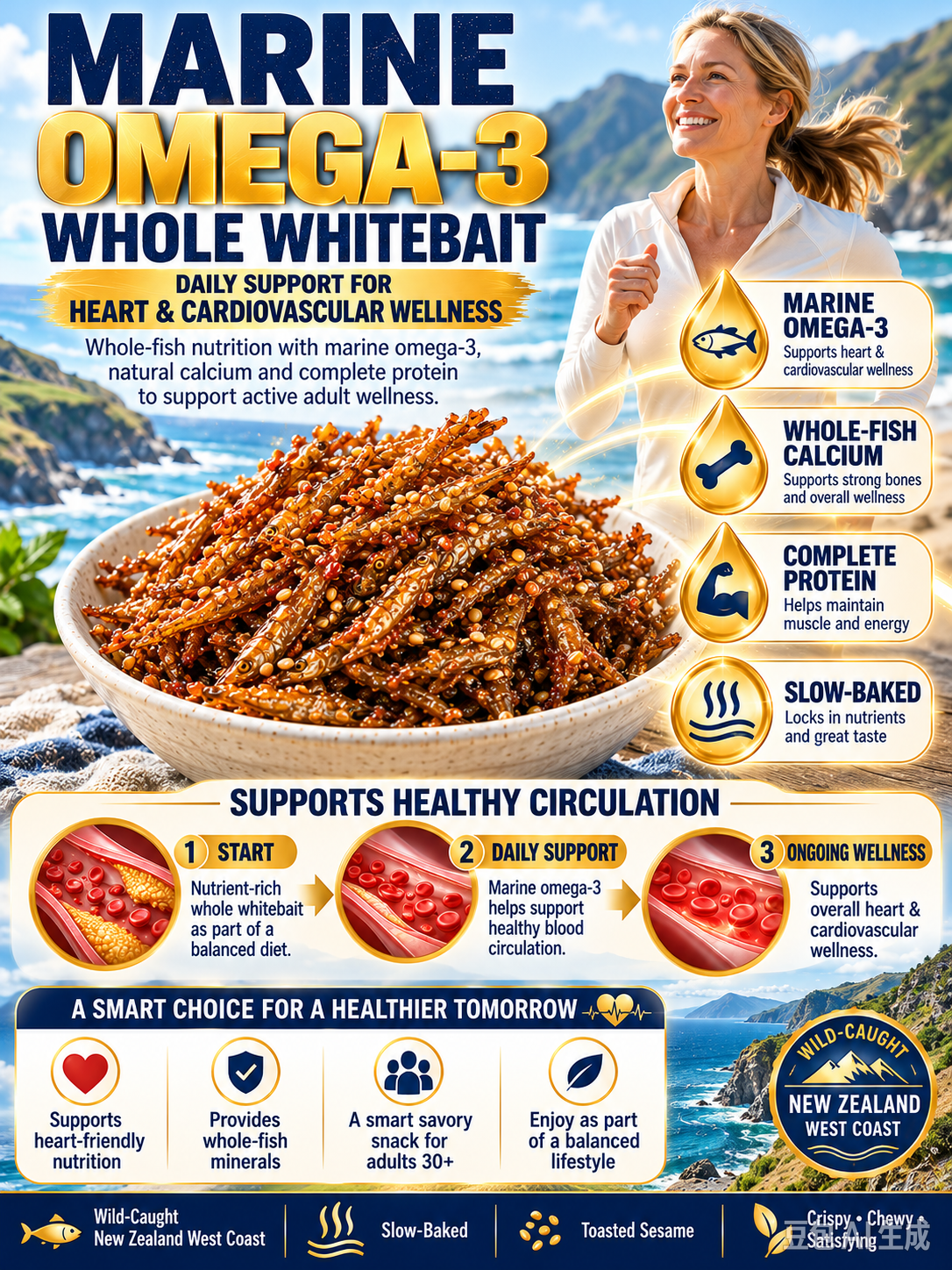New Zealand Wild-Caught Spicy Silver Fish | Slow-Baked Crispy High-Protein Seafood Snack, No Greasy Junk-JR