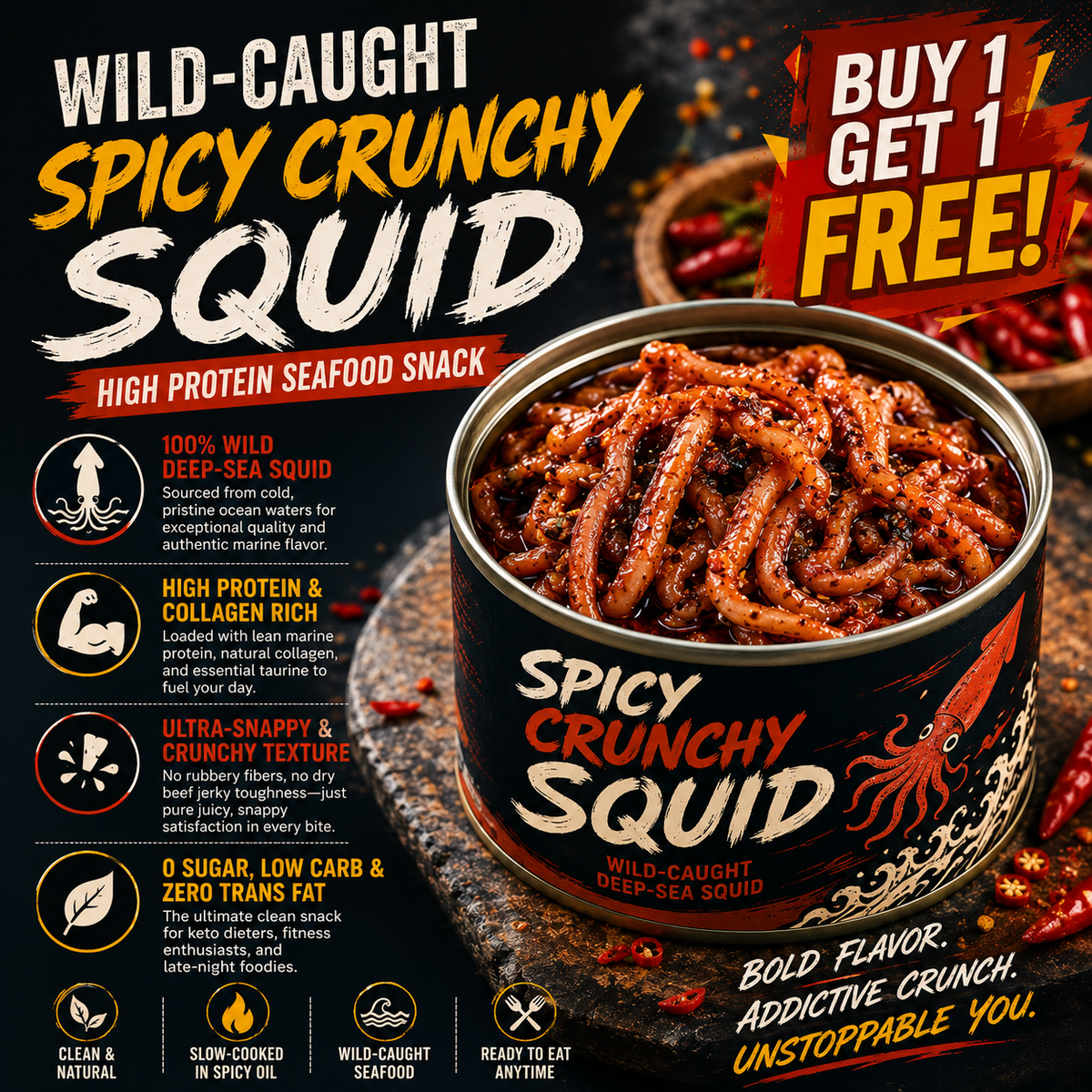 [Factory Direct Jumbo Pack] Slow-Baked Crispy Squid Bites – Pantry Stacker Bundle (Buy 3 Get 3 Free) -JR- LGZ