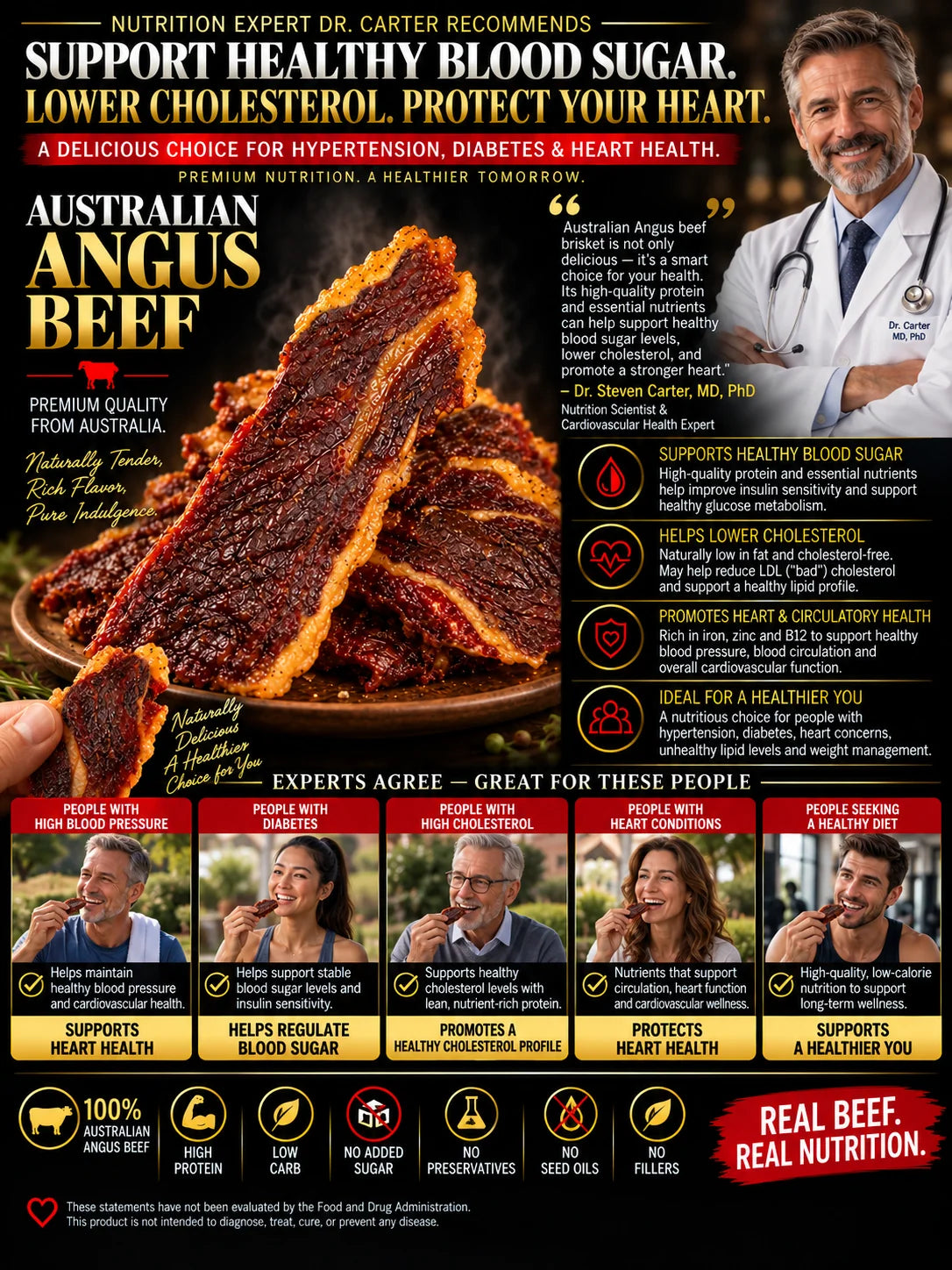 100% Australian Grass-Fed Angus Beef Brisket Snack | Thick-Cut, Juicy & Tender | Rich Beef Flavor | High-Protein Snack-Liam-JR