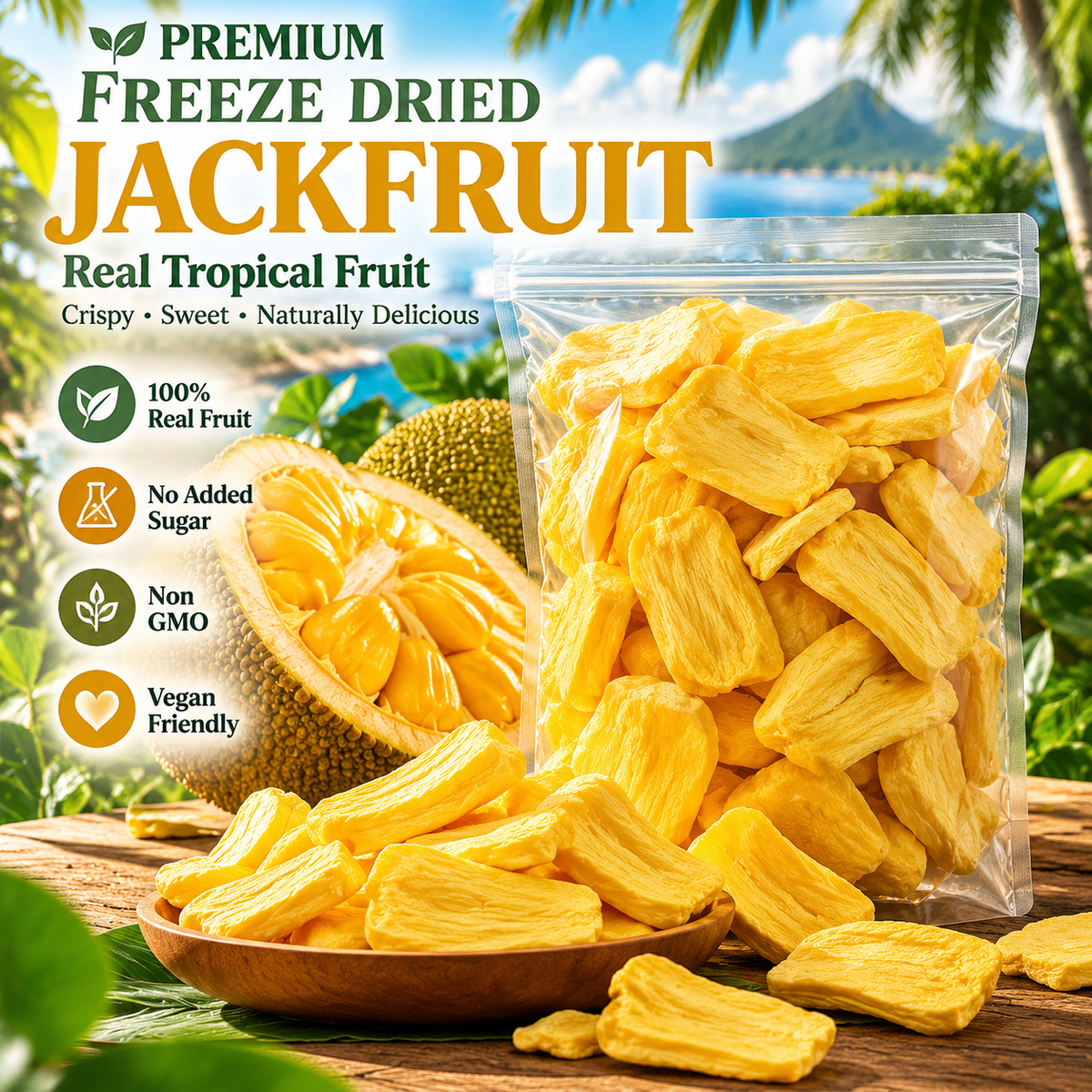 Premium Freeze-Dried Jackfruit A Sweet, Crispy & Naturally Delicious Tropical Snack Made From Real Fruit-JR