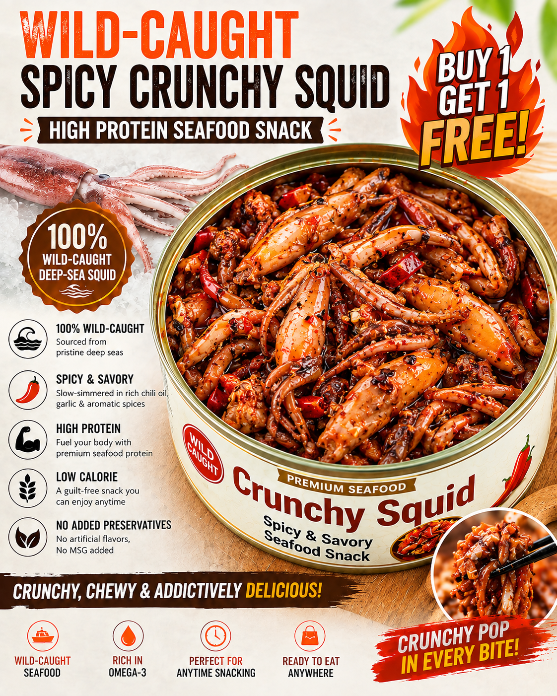 [Factory Direct Jumbo Pack] Slow-Baked Crispy Squid Bites – Pantry Stacker Bundle (Buy 3 Get 3 Free) -JR- LGZ