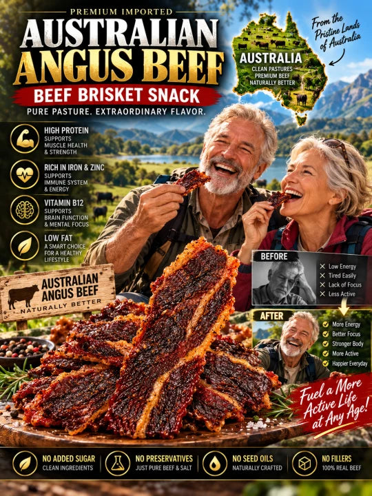 100% Australian Grass-Fed Angus Beef Brisket Snack | Thick-Cut, Juicy & Tender | Rich Beef Flavor | High-Protein Snack-Liam-JR