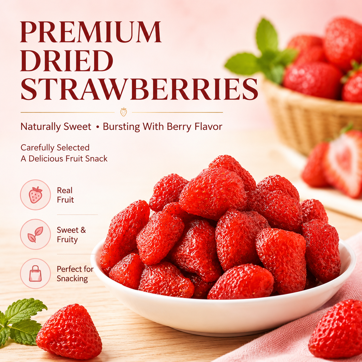 Naturally Sweet Dried Strawberries – Soft, Fruity & Delicious-JR-EDC