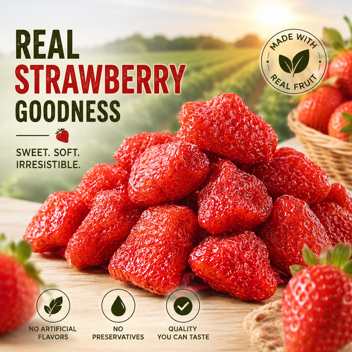 Naturally Sweet Dried Strawberries – Soft, Fruity & Delicious-JR-EDC
