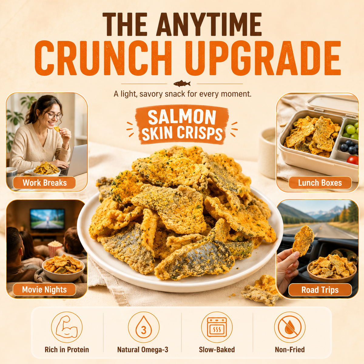 Wild Alaskan Salmon Skin Crisps - Zero Fat, Low Sodium, Omega-3 Rich Healthy Snack-JR-Finds