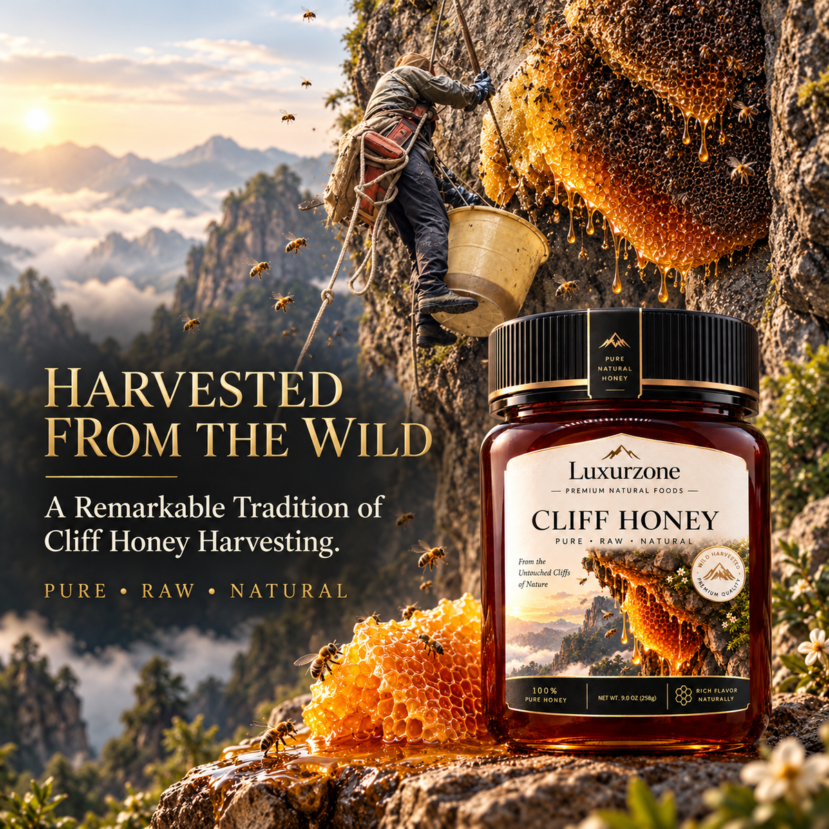 Luxurzone Premium Wild-Harvested Cliff Honey9.1 oz(258g)-JR