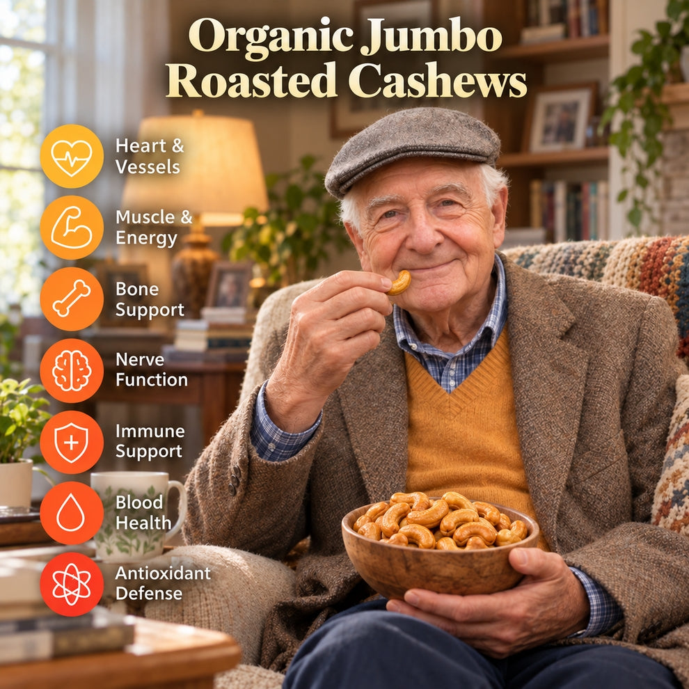 Organic Jumbo Roasted Cashews--Completely satisfying in every bite-JR