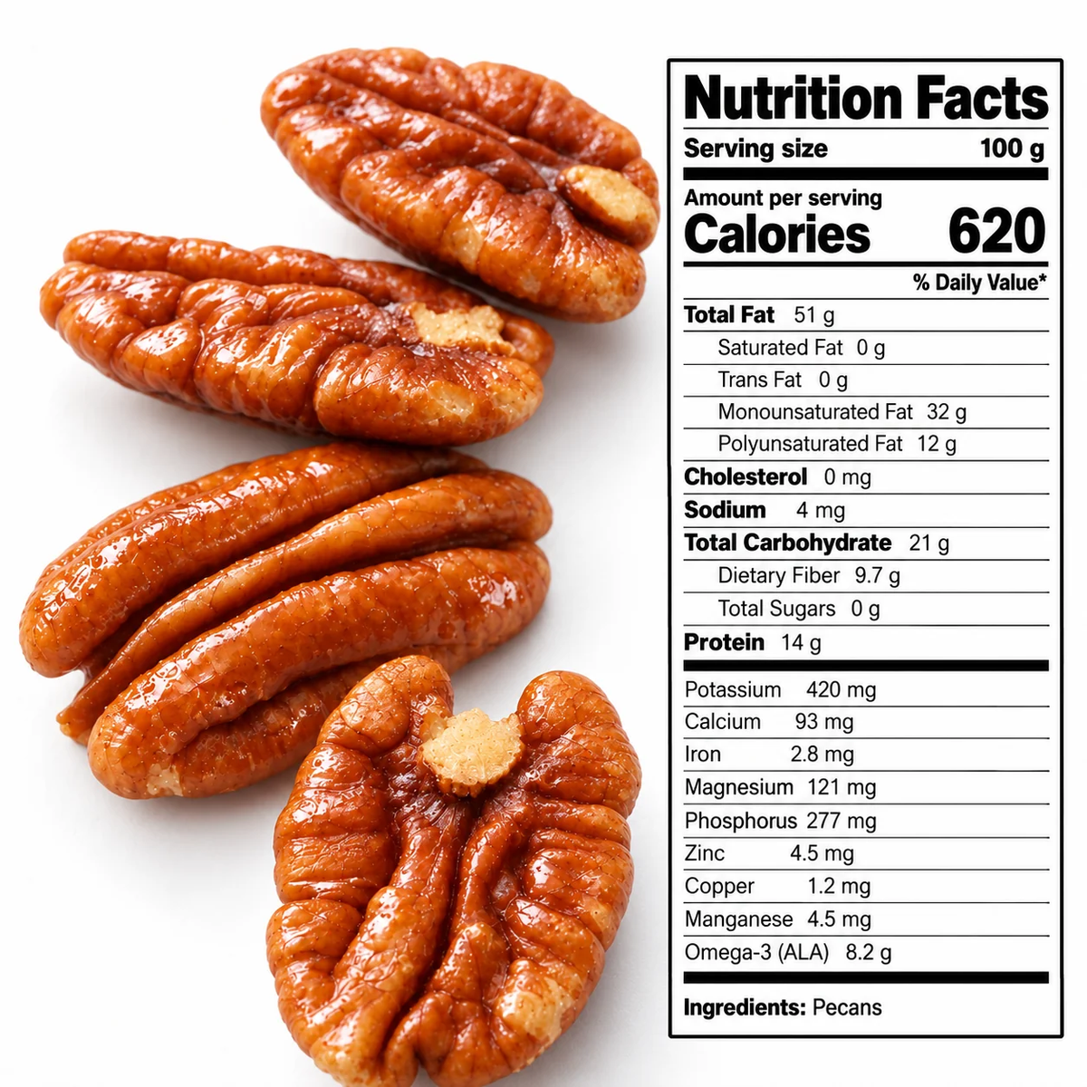 Organic Whole Pecans - Oil-FreeRoasted for the Perfect Balance ofHealth and Flavor-JR