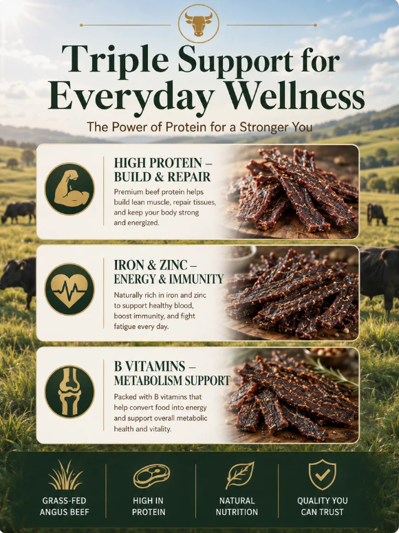Premium Pasture-Raised Angus BeefPremium High-ProteinJerky-Pasture-Raised Beef Snack-JR