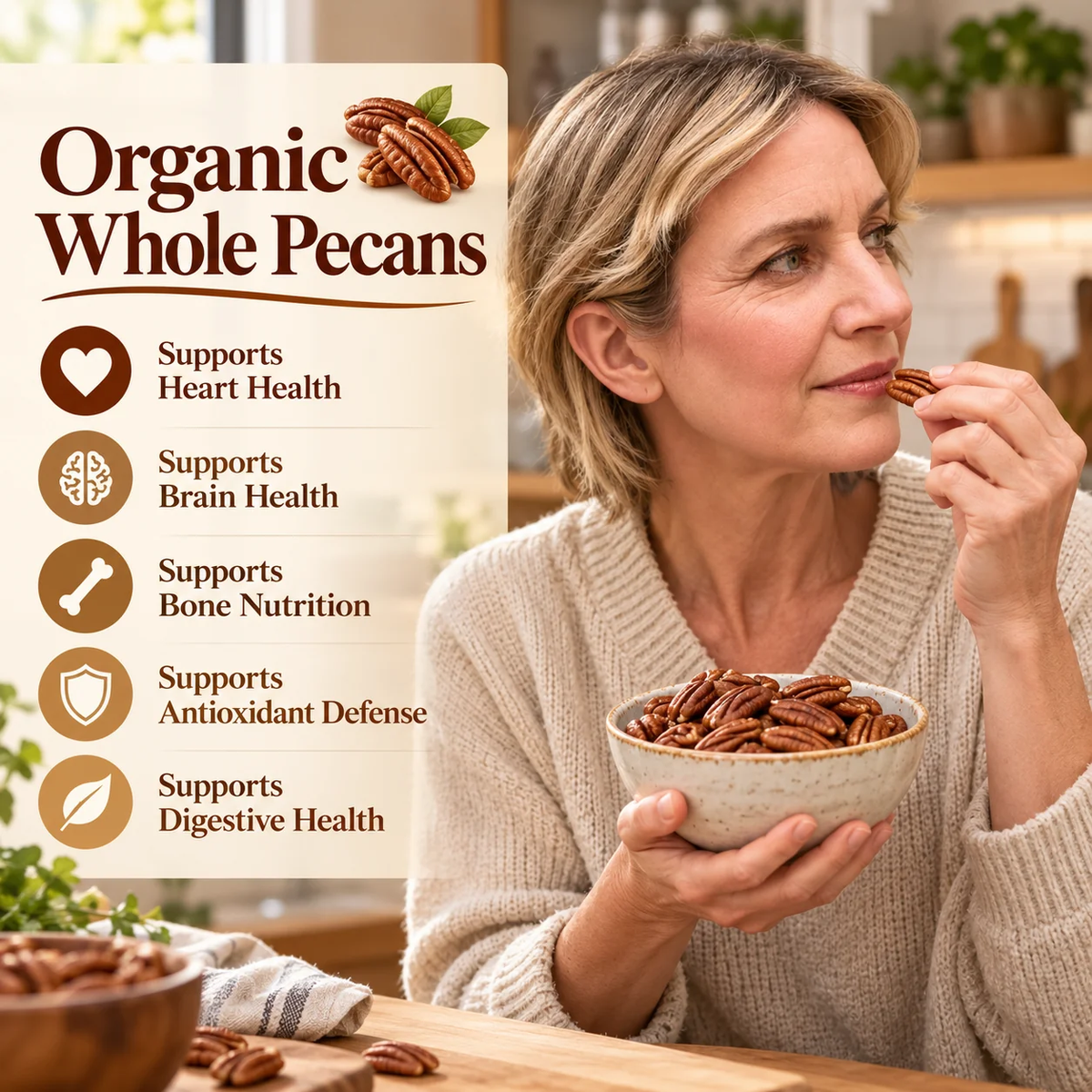 Organic Whole Pecans - Oil-FreeRoasted for the Perfect Balance ofHealth and Flavor-JR