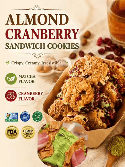 🍒 Cranberry & Matcha Nut Crispy Sandwich Macarons ✨ Healthy Almond Snack-JR-June